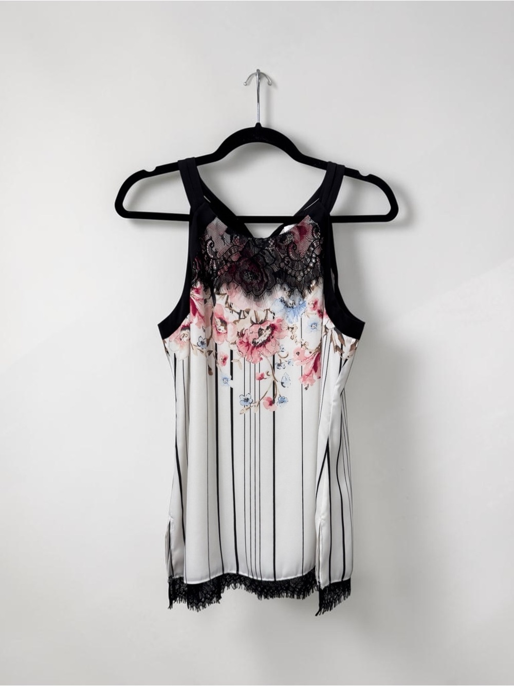 NWT White House Black Market Floral Lace Trim Shell Tank Blouse Size 6